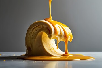 Wall Mural - Decadent Cheese Waves with Golden Dripping Sauce on Isolated Background