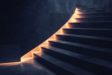Aufkleber - This photograph depicts a contemporary dark staircase accented by warm lighting along its edges, creating a striking contrast that highlights both the modern design and inviting atmosphere.