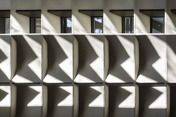Aufkleber - A close-up view of an architectural structure with repeated triangular shadows created by the intricate design, demonstrating the interplay of light and form in modern architecture.