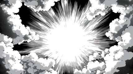 Wall Mural - vector illustration in black and white, showcasing a comic book-style sky with thick clouds and a st