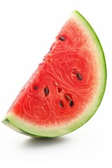 Wall Mural - Fresh watermelon slice with seeds on a white background, perfect for food photography or still life compositions