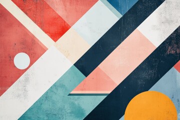 Fototapete - This vibrant image displays dynamic geometric shapes interlaced with various colors including red, blue and orange, creating a lively and energetic visual experience.
