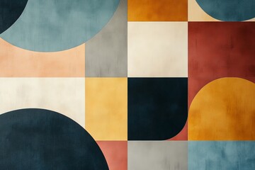 Poster - This art piece features a combination of block shapes and curves with a mix of earthy tones and vibrant hues, creating a balanced yet dynamic composition.