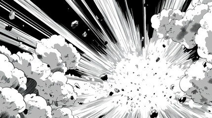 black and white vector comic book-style illustration depicting a dramatic sky with thick clouds and 