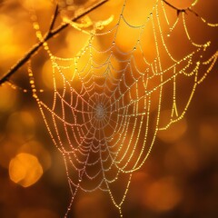 Wall Mural - A spiderweb with dew drops in the morning sun.