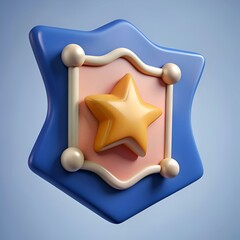 Sticker - A cute. 3D cartoon shield with a gold star. perfect for adding a playful touch to your designs.