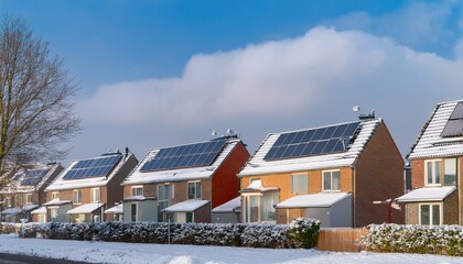 Wall Mural - Solar Panels in a Snowy Dutch Suburb