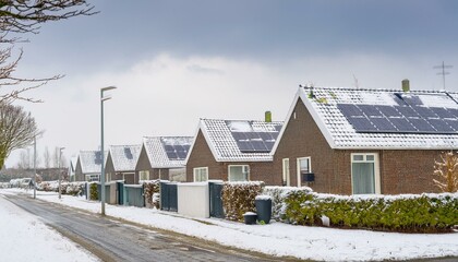 Wall Mural - Solar Panels in a Snowy Dutch Suburb