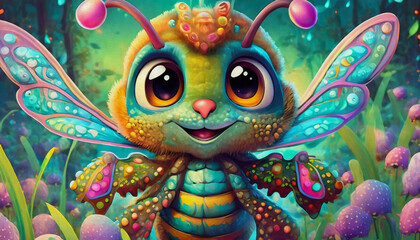 oil painting style cartoon character illustration multicolored portrait of a cute honey bee