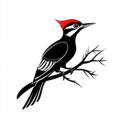 Sticker - A stylized illustration of a woodpecker perched on a branch.