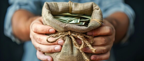 Wall Mural - person holding a bag with money 