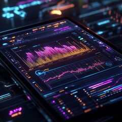 Poster - A tablet displaying a data visualization with colorful graphs and charts.