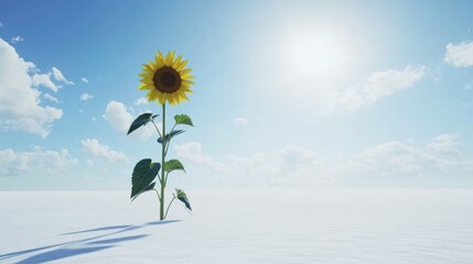 Canvas Print - A Single Sunflower Standing Tall in a Snowy Field