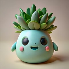 Poster - Adorable 3D cartoon plant pot with a friendly face.