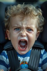 Canvas Print - A young boy screams with frustration. AI.