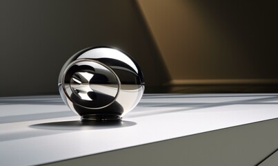 Canvas Print - A metallic sphere on a white surface. AI.