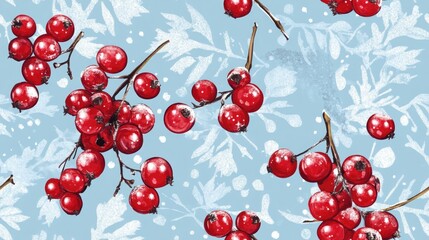 Seamless winter pattern featuring currant berries