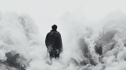 Poster - Solitary Figure Facing Turbulent Waves