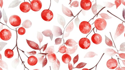 Seamless watercolor pattern featuring cherry branches Elegant summer print for surface design