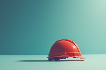 Poster - Red Hard Hat on Light Blue Background