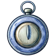 Poster - Hand drawn watercolor illustration of a vintage pocket watch with a unique eye like design.