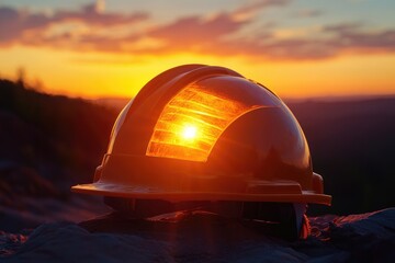 Canvas Print - A Hard Hat Silhouetted Against a Sunset