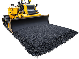 a yellow machine with a bucket of black gravel