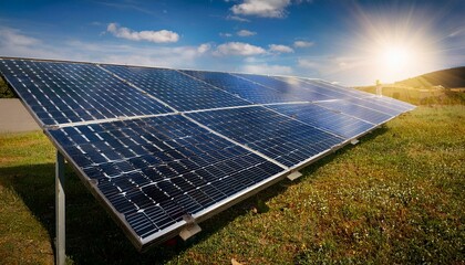 Wall Mural - Close up to Solar Panel under the sun and sky. 