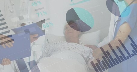 Canvas Print - Animation of statistics and data processing over diverse doctor and patient