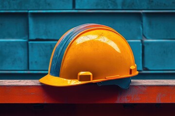 Wall Mural - Yellow Hard Hat on a Red and Blue Surface