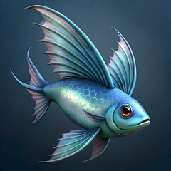 Sticker - A whimsical. blue. iridescent fish with large. feathery fins and an expressive eye.