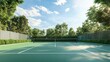© chusnul - A serene outdoor tennis court surrounded by lush greenery and a clear blue sky, ideal for recreational play.
