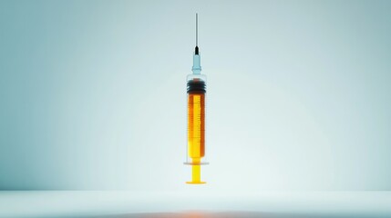 Syringe Filled with Amber Liquid Against a Blue Background