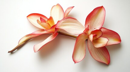 Sticker - Two Delicate Red and Yellow Flower Petals on a White Background