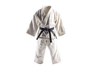 a white karate uniform with black belt