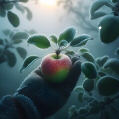 Holding Apple in the misty morning created by generative ai