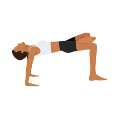 Wall Mural - Young woman doing Reverse Table Top Pose Legs In Figure Four or Ardha Purvottanasana Pada Ardha Utkatasana. Flat vector illustration isolated on white background