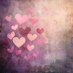 Canvas Print - Abstract background with pink hearts on a textured, vintage surface.