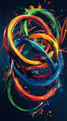 Wall Mural - Abstract colorful rings with paint splatters on a dark blue background.