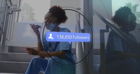 Wall Mural - Animation of followers growing number over african american female doctor