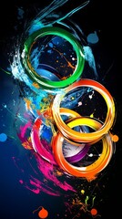 Wall Mural - Abstract digital art with colorful circles and splashes of paint on a dark background.