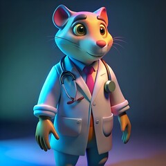 Canvas Print - A friendly cartoon mouse doctor. wearing a white lab coat and stethoscope. stands against a colorful background.