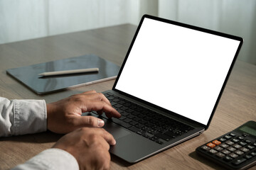 Wall Mural - mock up using laptop with blank screen computer modern