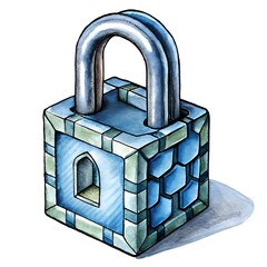 Poster - A unique. 3D illustration of a stylized padlock. rendered in vibrant blue and green hues.