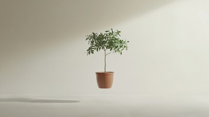 Wall Mural - A potted plant with green leaves against a white wall