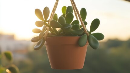 Wall Mural - a potted mistletoe cactus as hanging house plant in golden hour