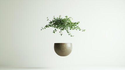 Canvas Print - A Suspended Pot with Green Greenery Against a White Background