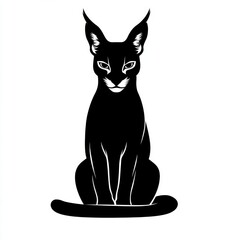 Canvas Print - Black and white silhouette of a caracal sitting with tail curled.