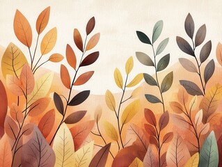 Sticker - Autumn Leaves Watercolor Background.