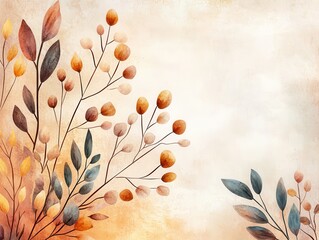 Wall Mural - Watercolor Fall Leaves on Beige Background.